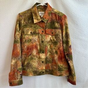 Christopher & Banks Fall Leaves Women’s Orange Green Button Down Shirt Size: S